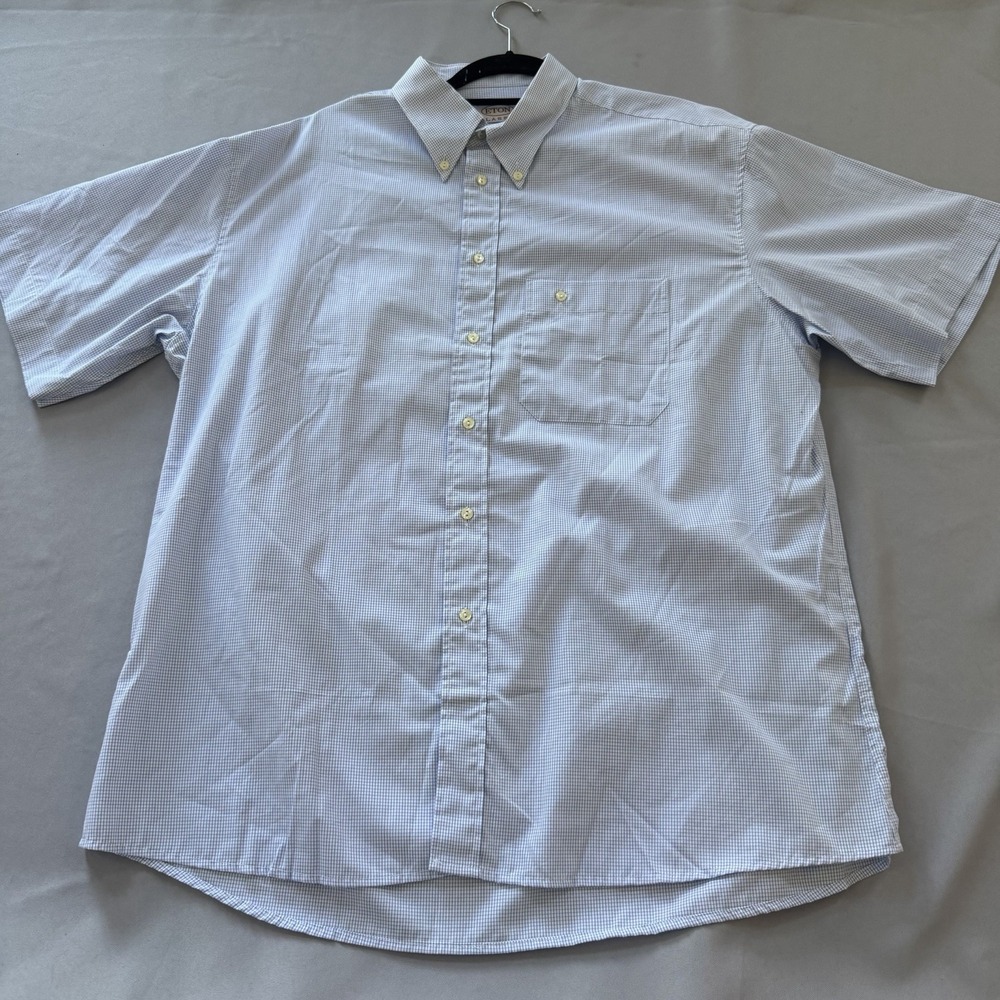Eton Classic Men's Check Button-Down Short Sleeve Cotton Shirt 44 17.5